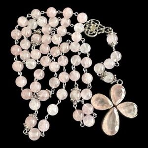 Pink Jade Rosary Necklace, Rose Quartz Cross, Catholic Prayer Beads
